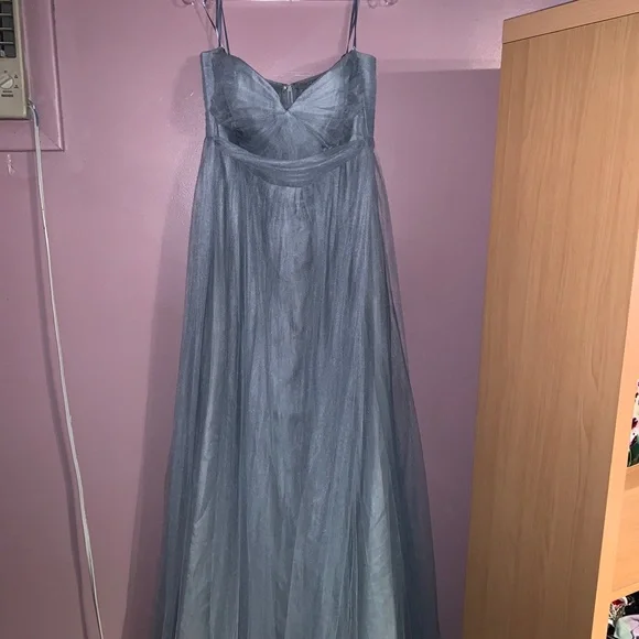 blue dress for baby girl Unique Grey Chiffon A-line Off Shoulder Wedding Dress, Wedding Gown, MW712 main image 1